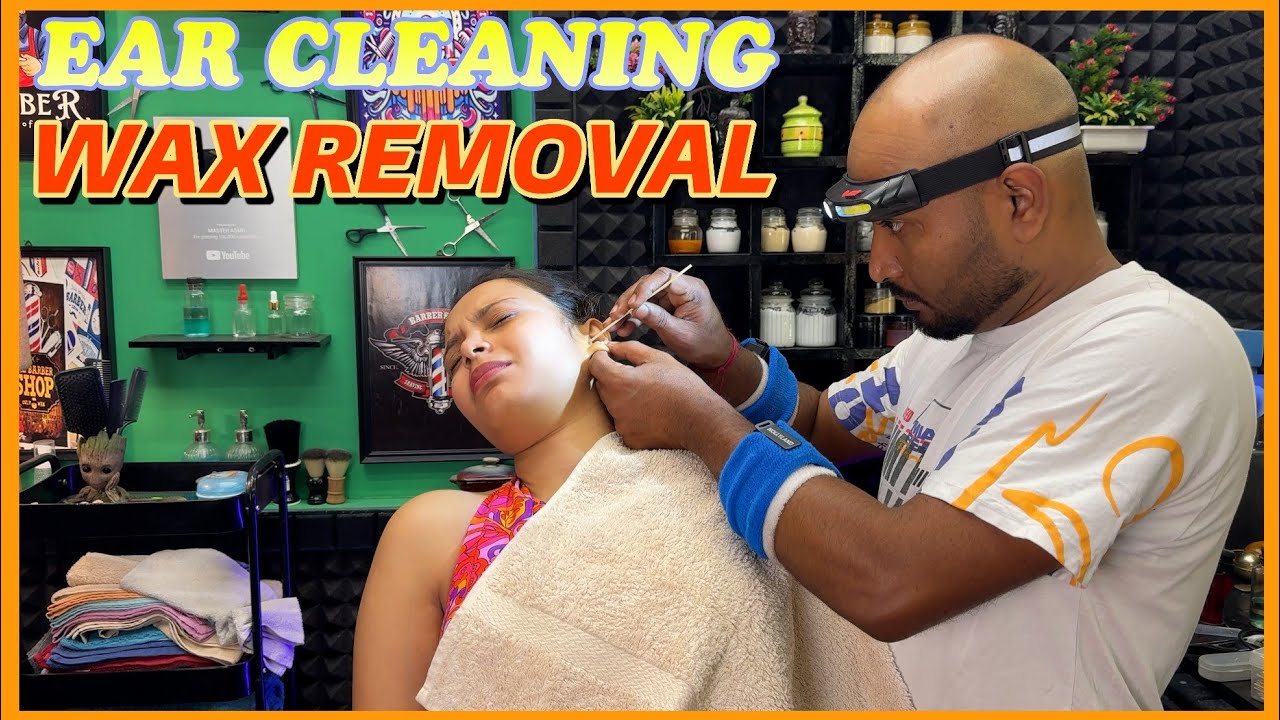 Female client Deep H2O2 Ear Cleaning and Wax removal by Barber BHEEM💈ASMR