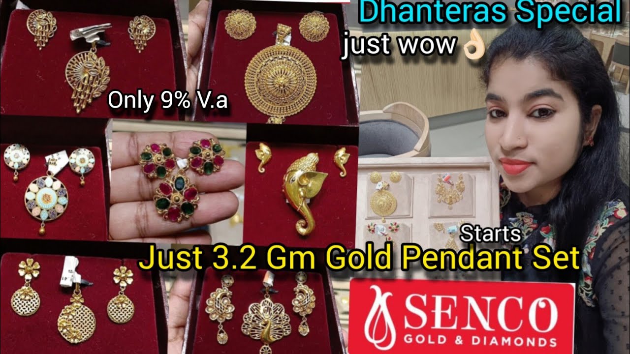 Senco Gold pendant earrings designs with wt and price starts 3.2 Gm | Light weight gold pendant sets