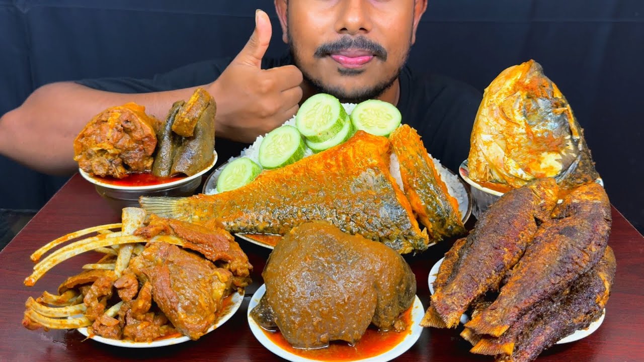 Eating Spicy Fish Curry,Fiah Head,Mutton Liver,Mutton Chaap,Mutton Neck With Rice || Asmr Mukbong