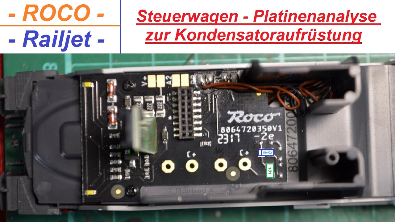 Roco Railjet Steuerwagen - Platinenanalyse zur Kondensatoraufrüstung als Puffer (MBWS Tipps #062)