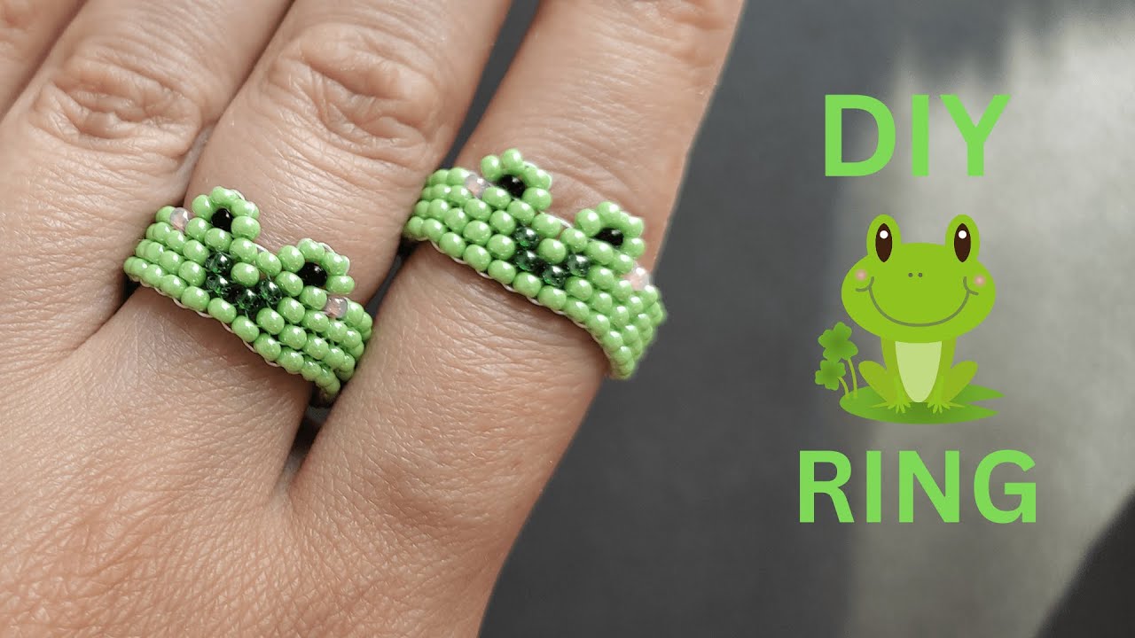 Bead frog ring, seed bead ring, peyote stitch beading tutorial