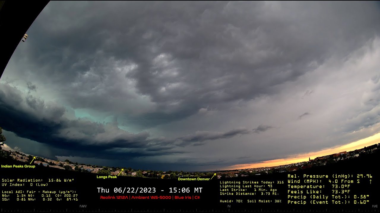 Thursday, June 22, 2023   Tornado Highlands Ranch, Colorado   - Longer Timelapse