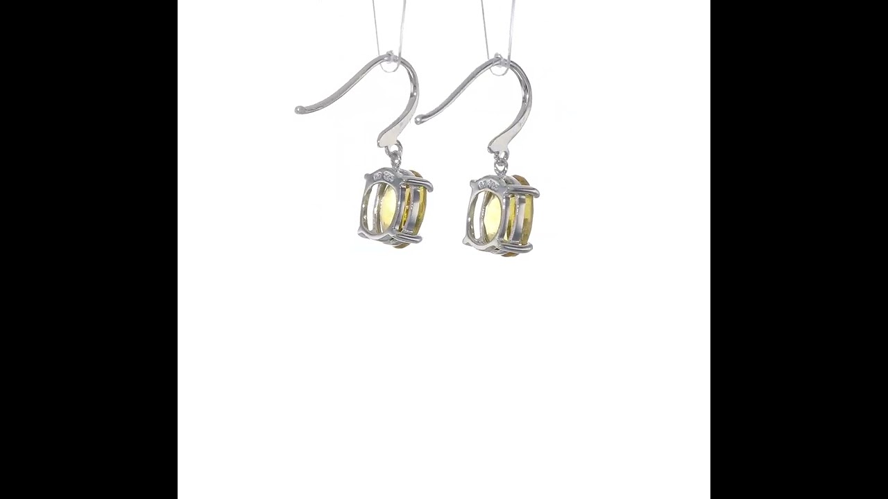 Sterling Silver Rhodium Plated Citrine Wire Earrings