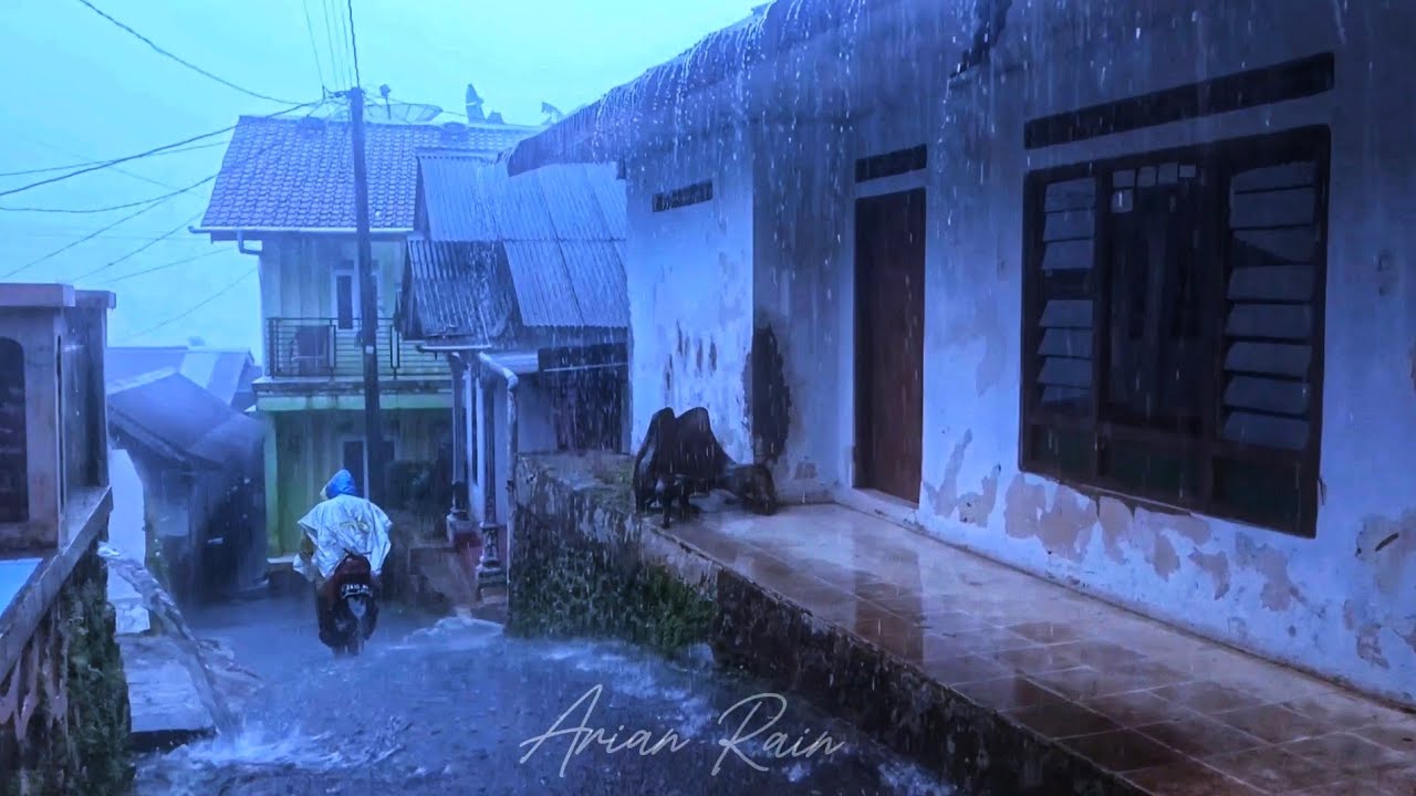 WALKING IN VERY HEAVY RAIN AND THUNDERSTORM IN MY VILLAGE, ASMR HEAVY RAINSTORM FOR SLEEP QUICKLY