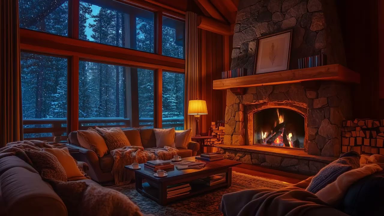 Fireplace Sounds with Snowstorm for Deep Sleep ❄️ Cozy Cabin Fire Ambience (3 Hours)