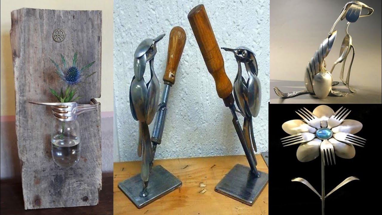 70+Spoon art ideas made from home | Steel spoon flower and birds welded ideas