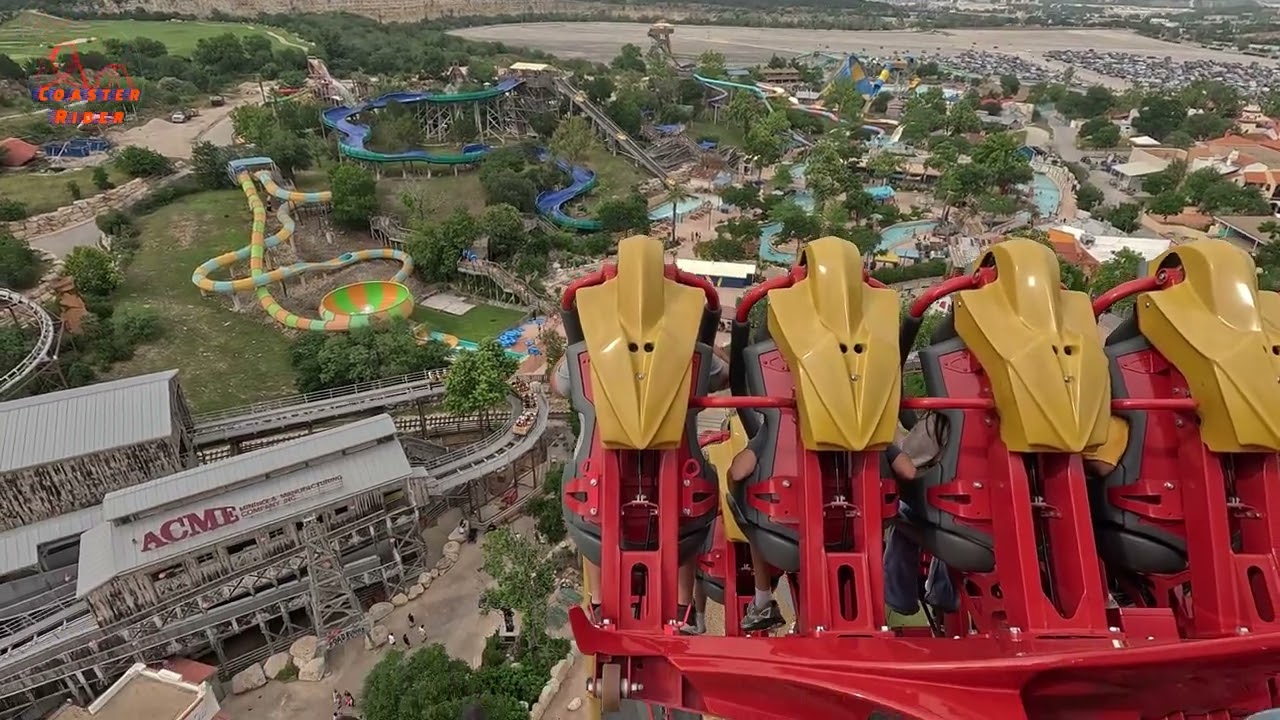 Dr. Diabolical’s Cliffhanger Six Flags Fiesta Texas 4K 60FPS Back Row Linear + Horizon Locked