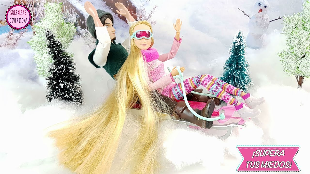 Rapunzel supera su miedo al trineo con el príncipe Flynn - Historia educativa con juguetes