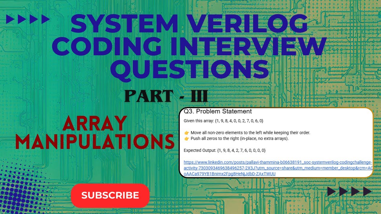System Verilog Coding Interview Questions (Part-|||) | Single line solution | Array Manipulations