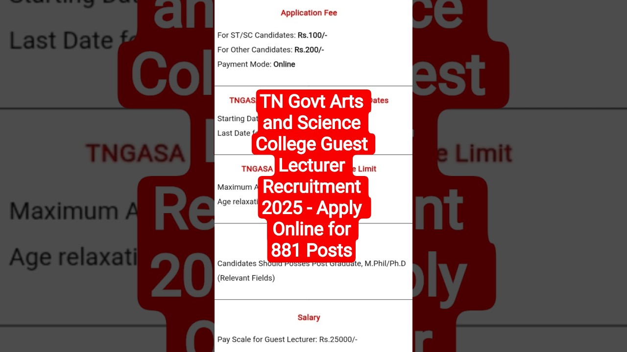 TN Govt Arts and Science College Guest Lecturer Recruitment 2025 - Apply Online for 881 Posts