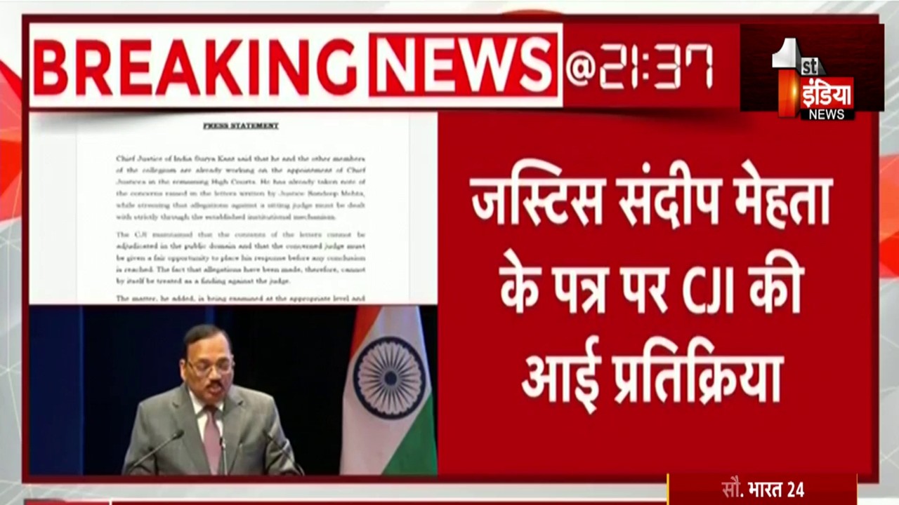 Supreme Court Justice Sandeep Mehta के पत्र पर CJI Surya Kant की प्रतिक्रिया। Collegium System
