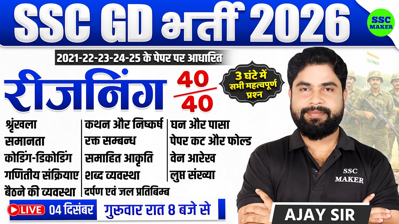 SSC GD 2026 | SSC GD Reasoning Marathon Class | SSC GD 2022-23-24-25 Previous Year Questions
