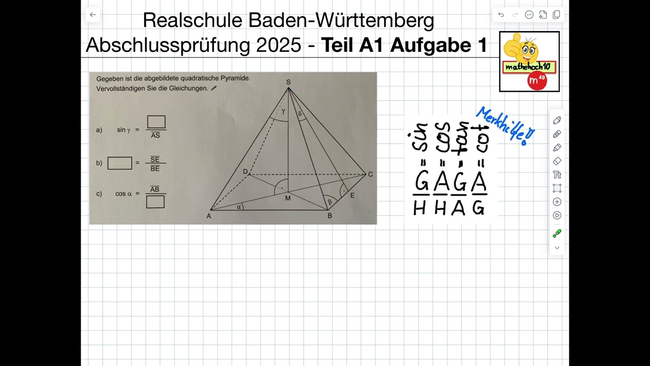 Abschlussprüfung Realschule BW 2025 A1 Nr 1 I mathehoch10 I einfach erklärt I Trigonometrie