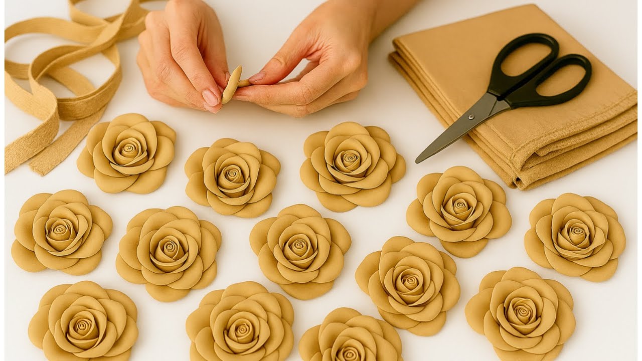 DIY_See how I made a beautiful velvet flower wreath with extra fabric. Fabric flowers