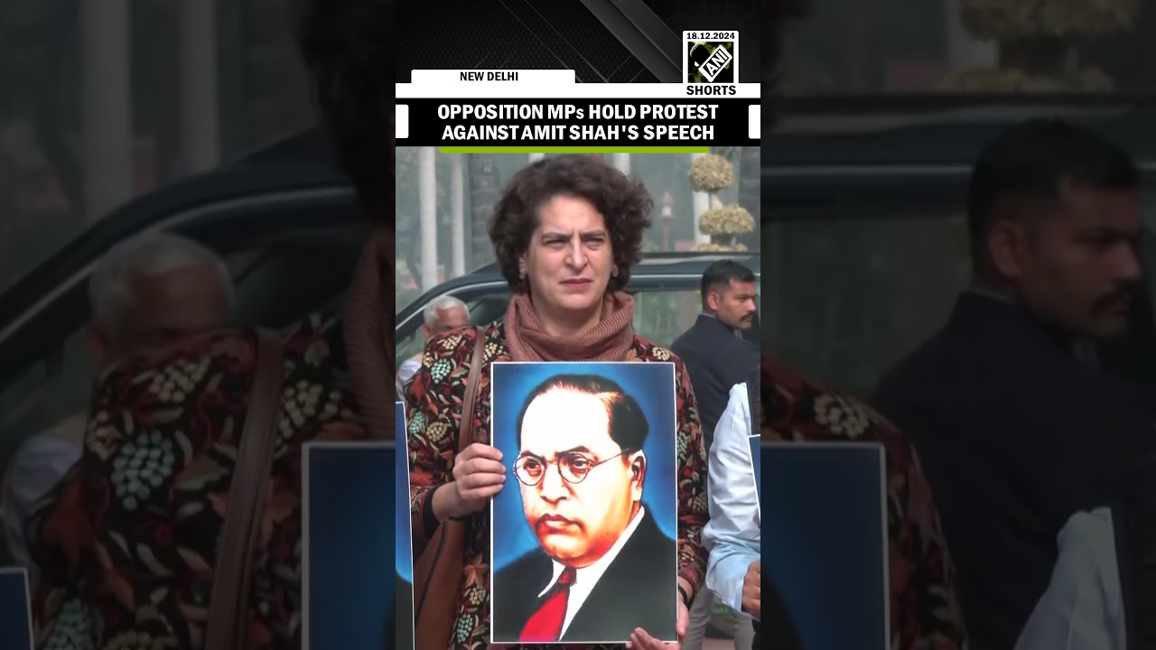 Opposition MPs hold protest against Amit Shah's speech on BR Ambedkar