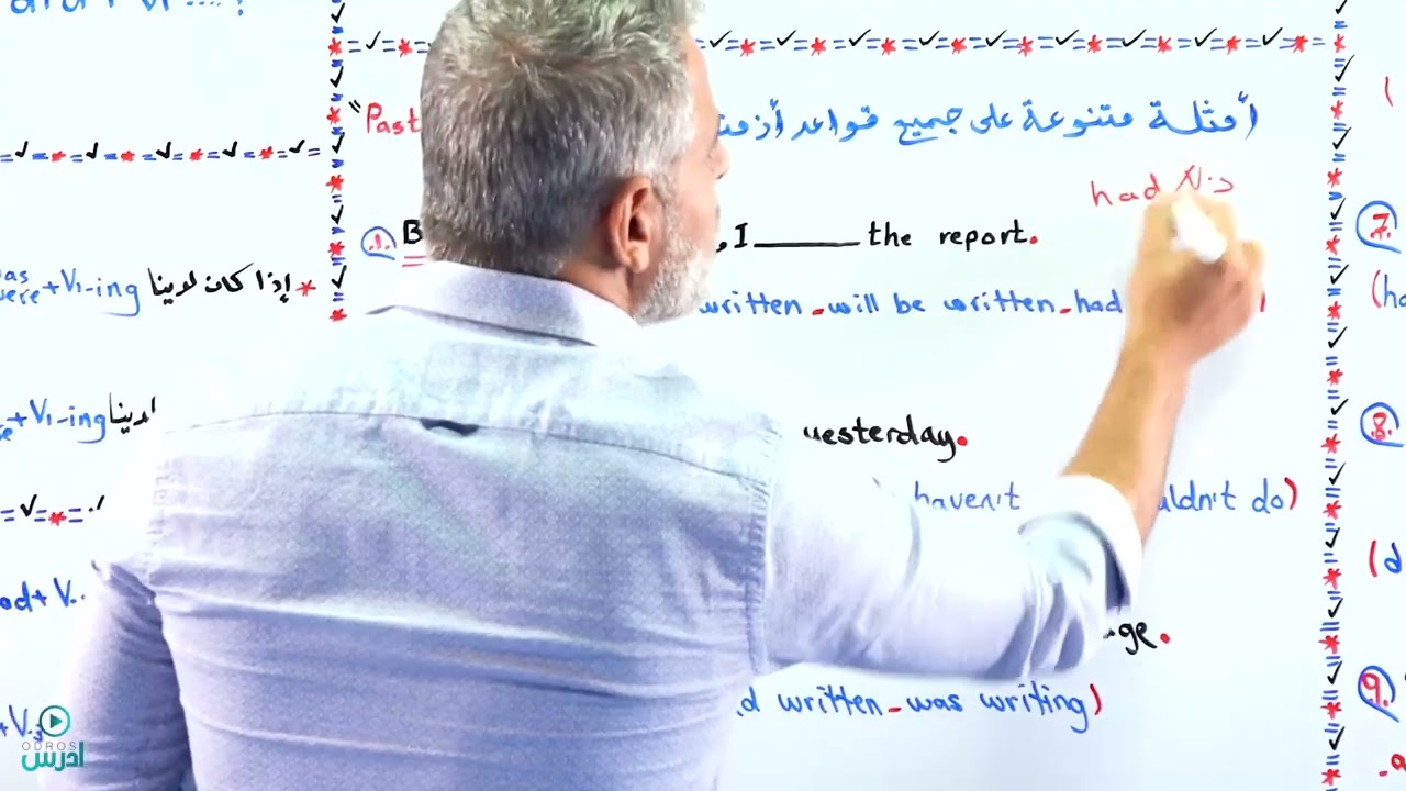 عرفات القزعة -ملخص ازمنة الماضي (past tenses)  شرح لوح