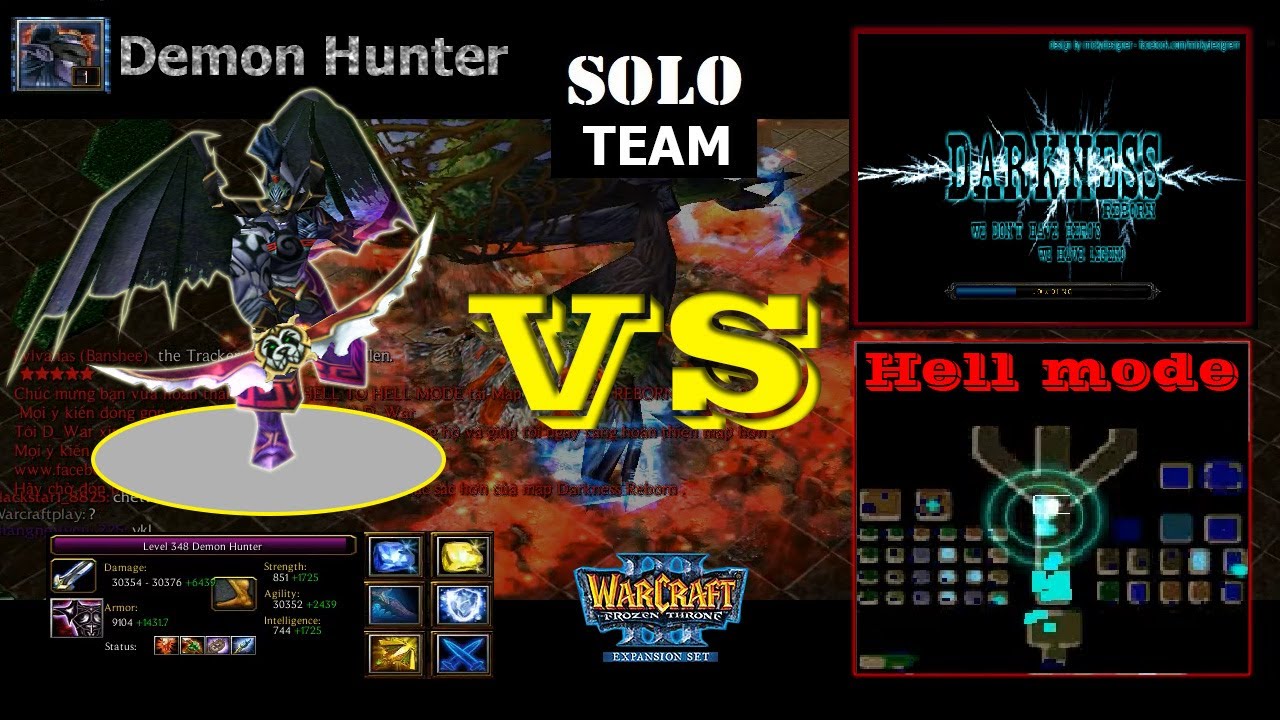 Clear Hell mode Darkness Reborn with Demon Hunter and Teammates - Warcraft III