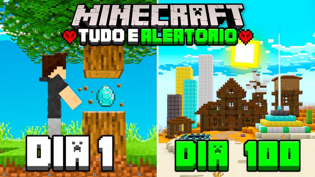 SOBREVIVI 100 DIAS onde TUDO É ALEATÓRIO no MINECRAFT HARDCORE - O FILME