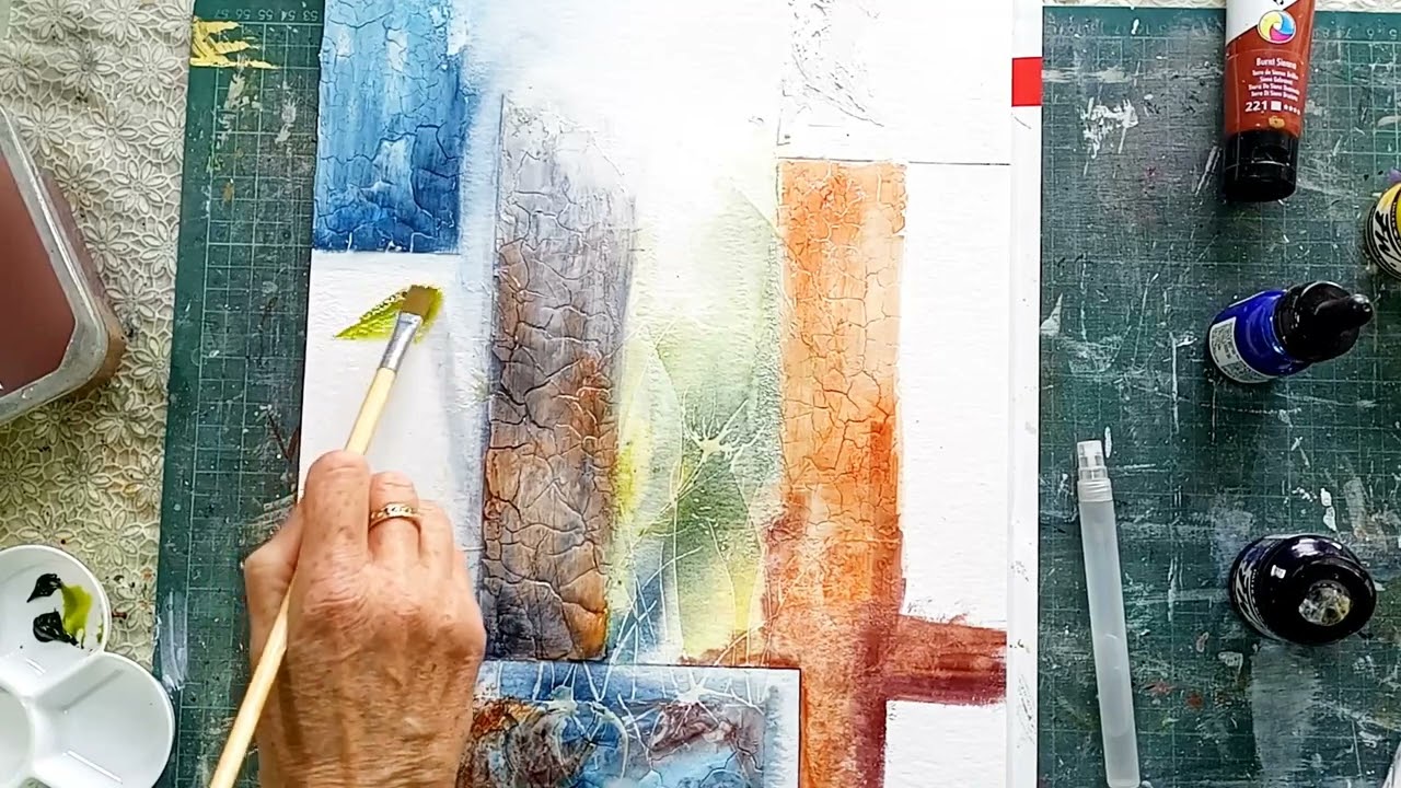 Abstract Acrylic Ink and Paint Experiment! Crackle Paste on Watercolour Paper!  Exciting Results!