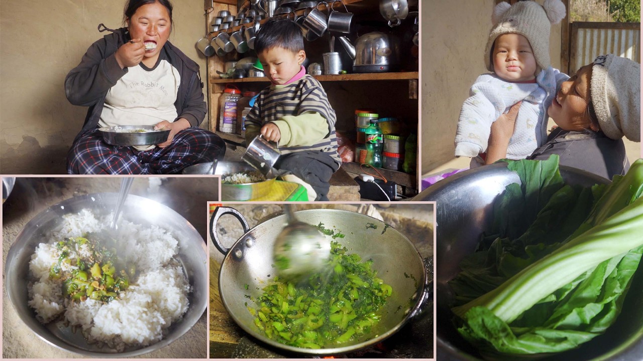 jina cooks vegetable lunch for her children in the village || Jina Rai cooking lunch || cooking
