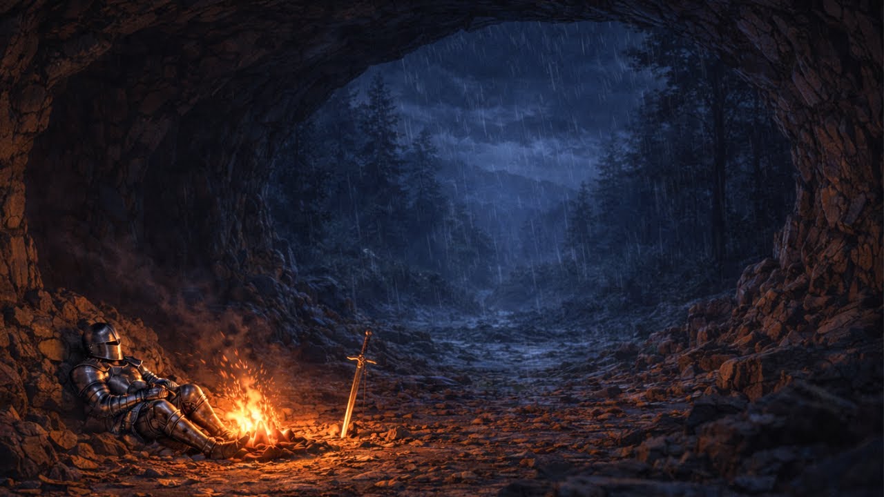 Música medieval ambiental con lluvia y fogata | Relajación profunda en cueva (2h 28min)