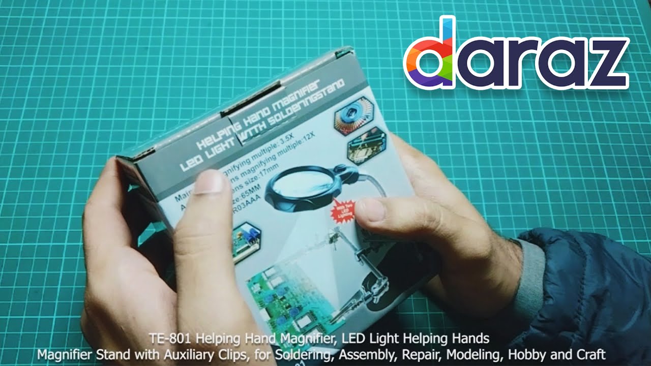 TE 801 PCB Soldering Stand Holder Helping Hands Magnifier + Light 3 In 1 Tool Station | Daraz Video