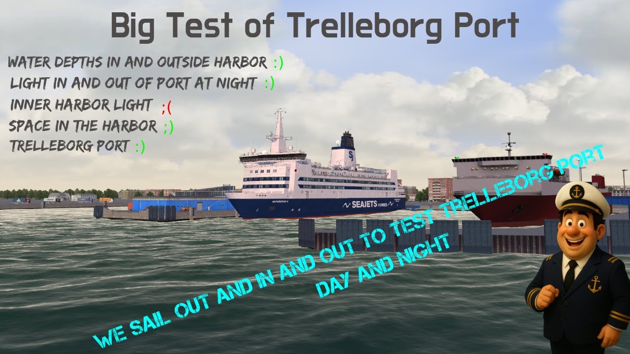 TEST of  Trelleborg  port . water dept - light- port   Virtual Sailor Ng