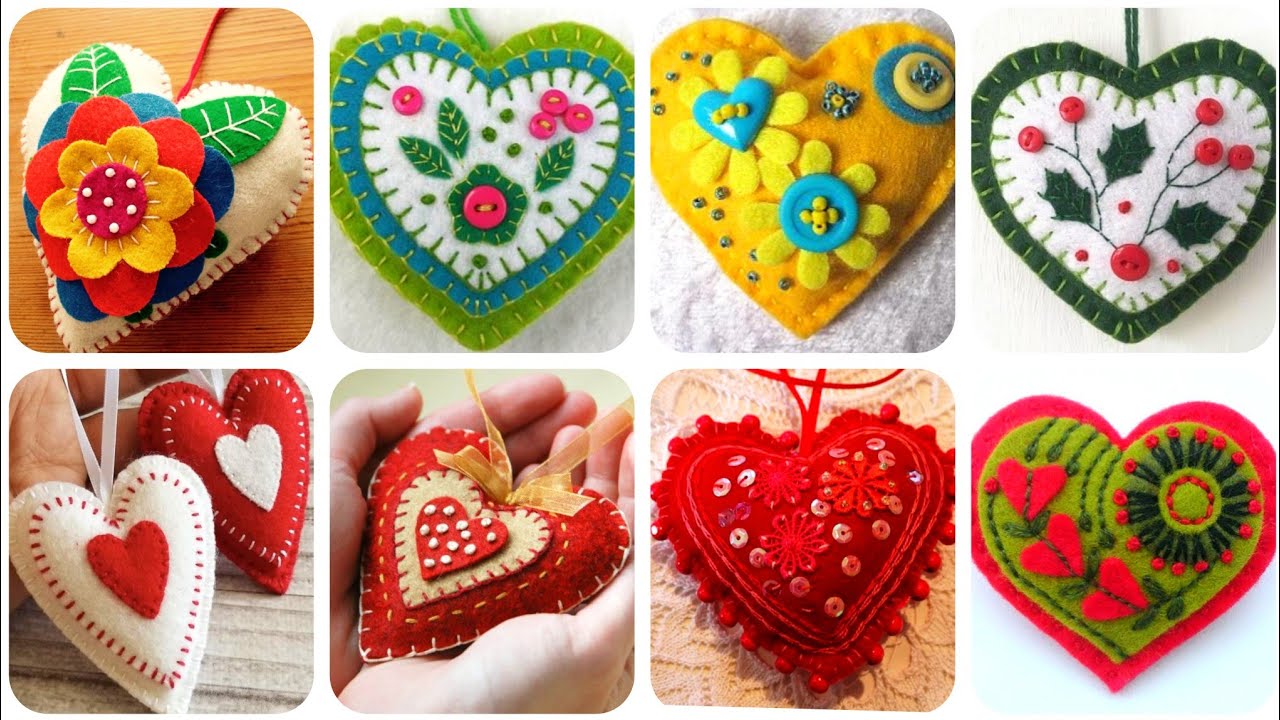 🎄 Мягкие и уютные 💗Рождественские украшения в форме сердца из фетра ❤️ | Простые праздничные поде...