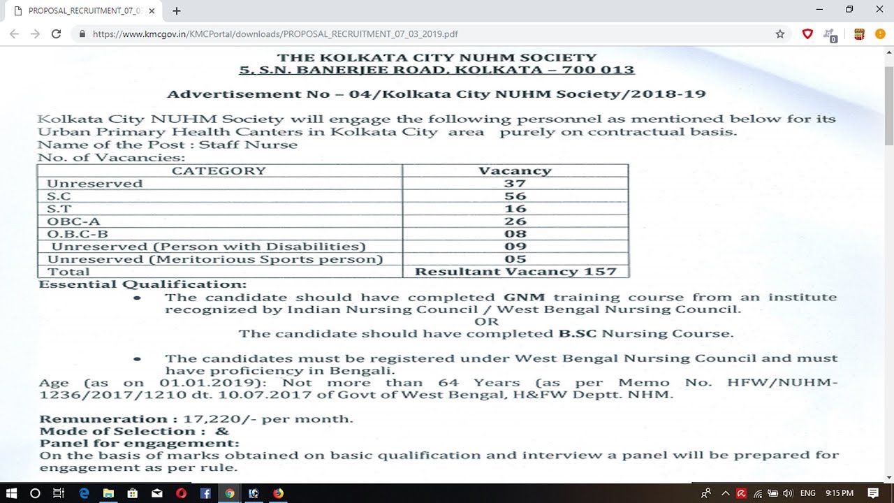 Kolkata Municipality NUHM Society Recruitment 2019 - Apply Online for 152 Posts