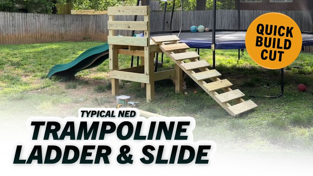 How I Built A Ladder & Slide For Kids To Get On And Off Our Trampoline - Quick Build Cut