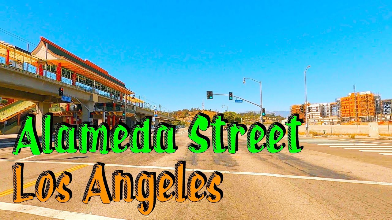 Alameda Street along the Railroad, Long Beach to Downtown LA! Los Angeles Street Drive Tour. HD