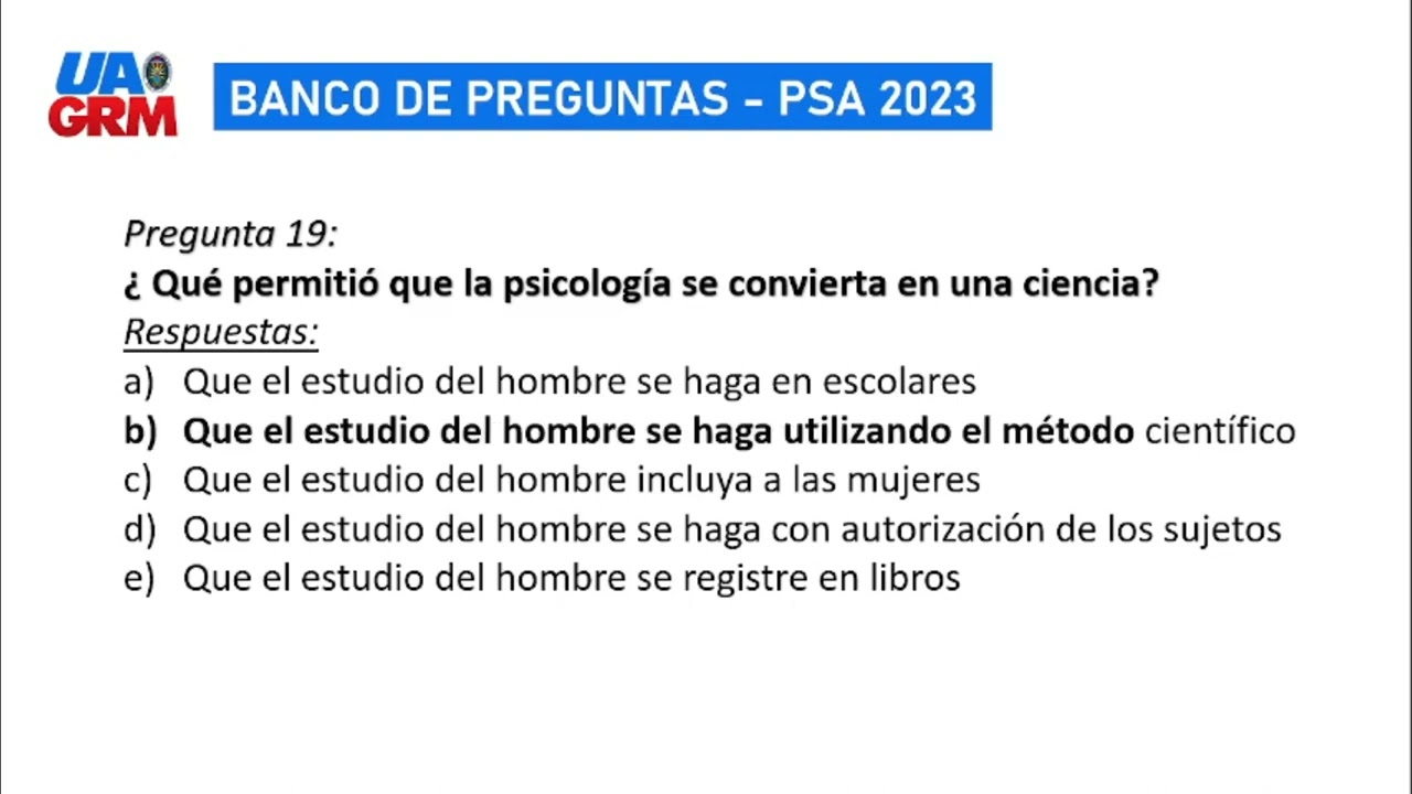 Banco de Preguntas PSICOLOGÍA | Cursos pre-universitarios (Parte 2)