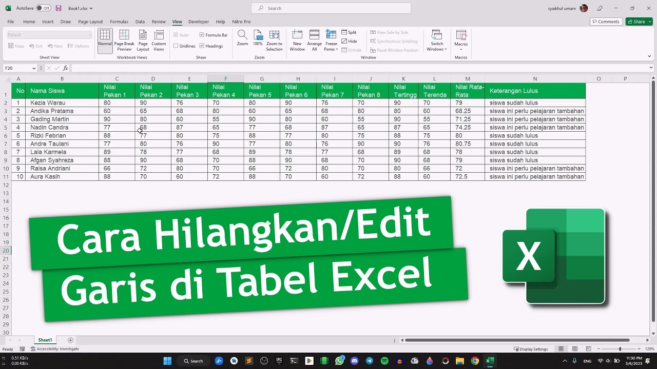 Cara Menghilangkan Garis di Tabel Excel