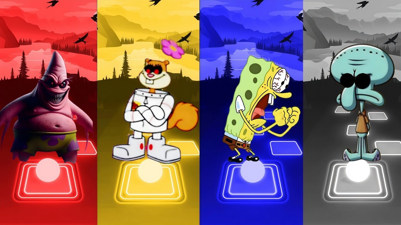 SPONGEBOB Exe 🆚 MR KRABS Exe 🆚 SQUIDWARD Exe 🆚 SANDY CHEEKS Exe | Tiles Hop Battle