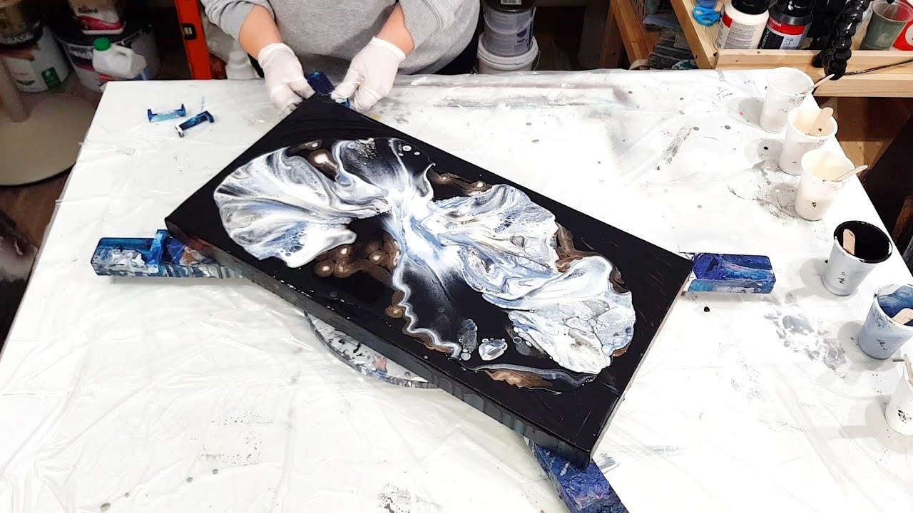 Gorgeous COLOR COMBINATION  (SPINNING Paint Pour with BLOW DRYER) - Abstract Fluid Painting -