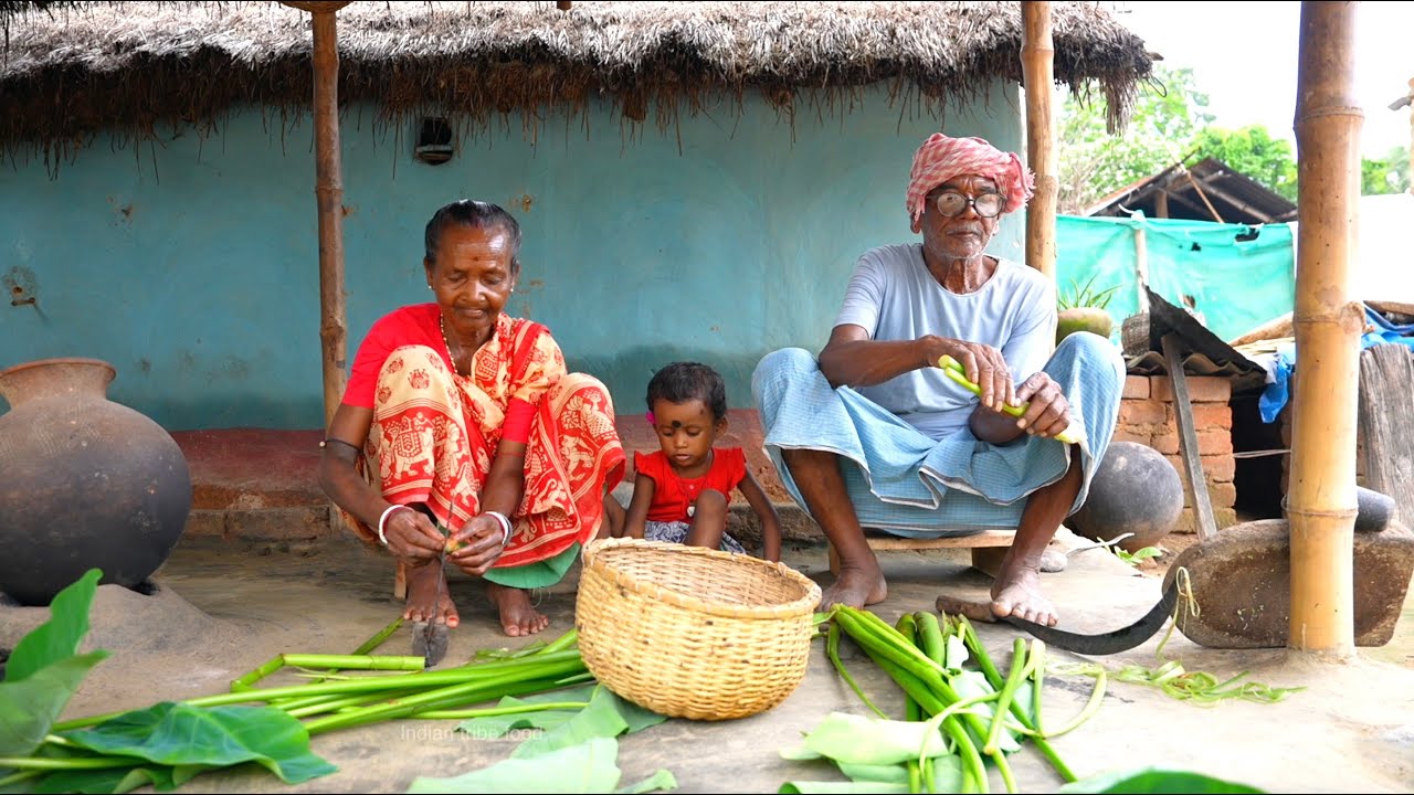 MUTTON LIVER CURRY | village style collecting & cooking taro leaf with mutton liver recipe |