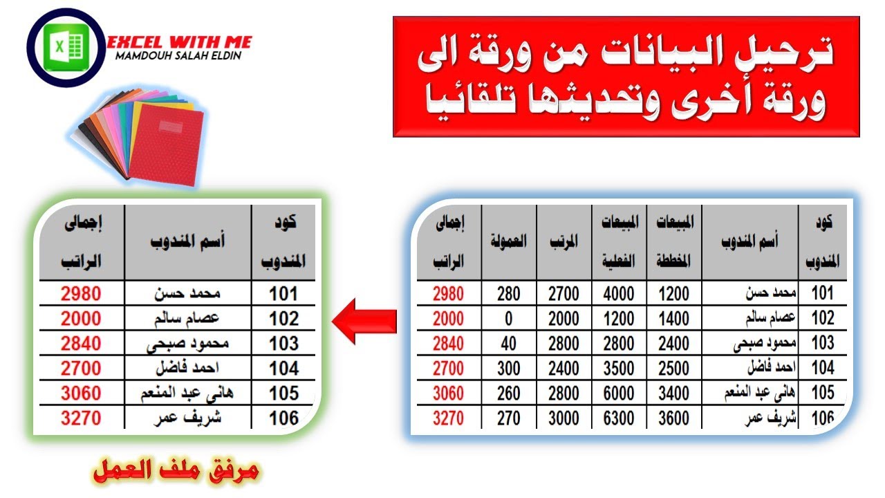 ترحيل البيانات من ورقة الى ورقة اخرى تلقائيا وتحديثها اوتوماتيكيا فى الاكسل