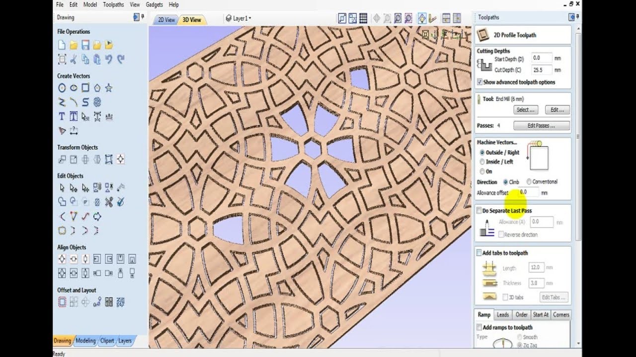 #Vectric #Aspire #2D Tutorial-4#Vectors #Jali #Window #Panel Cutting #Toolpath #CNC #Decor #profile