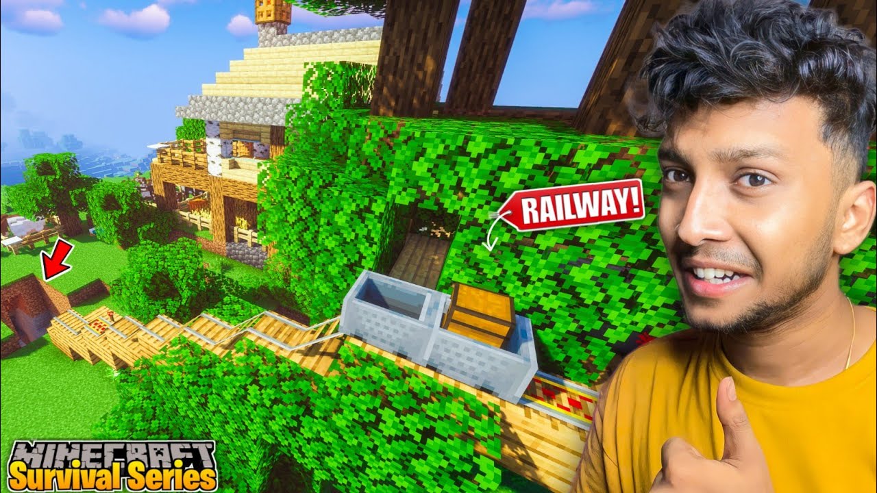 BUILDING A RAILWAY FROM MY TREE HOUSE! 😍 Minecraft Survival (Episode 9)