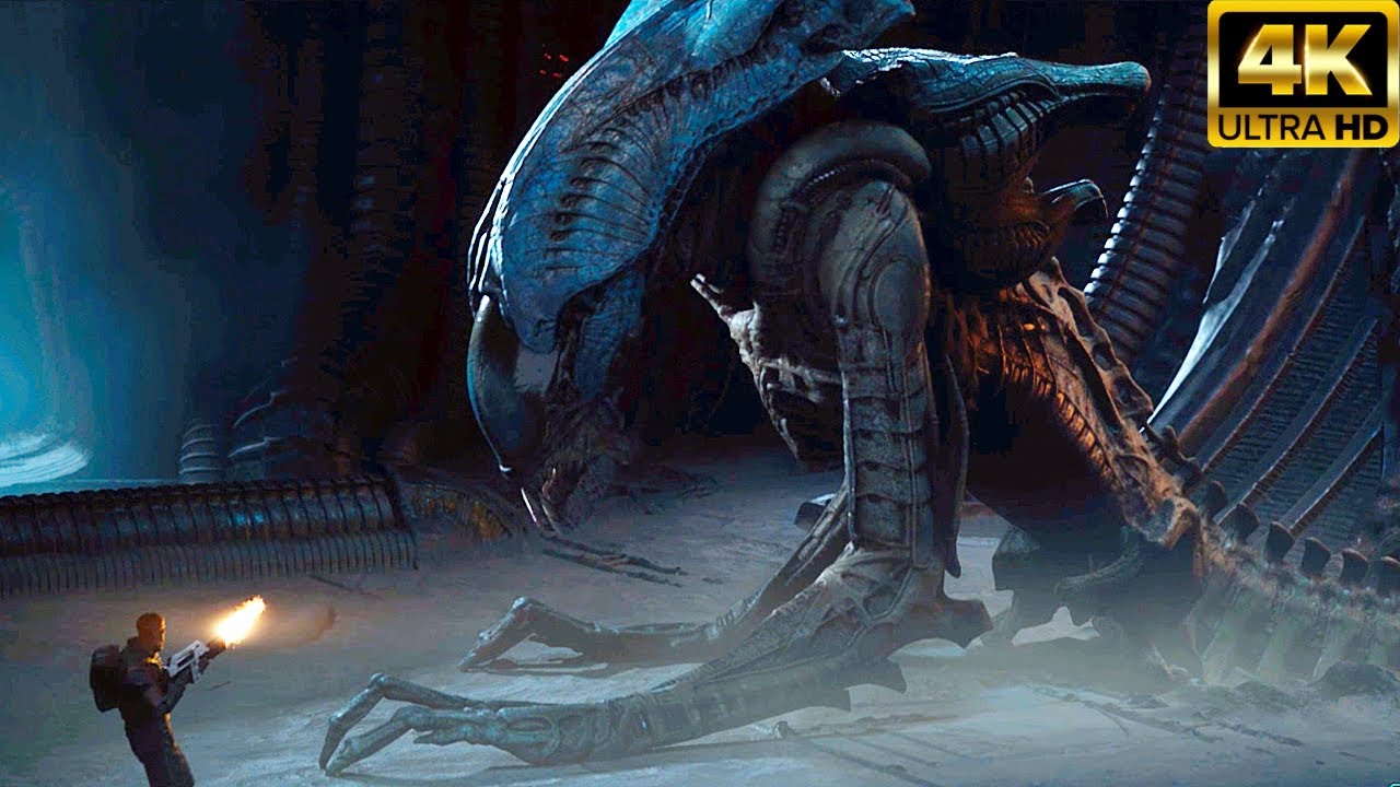 King Xenomorph Fight Scene 4K (2023) - Aliens Dark Descent