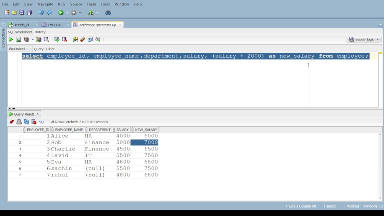 Oracle Arithmetic Operators | How to user arithmetic operators in oracle with query example