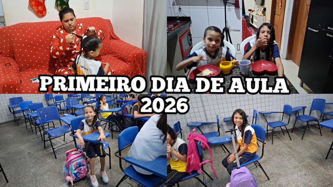 PRIMEIRO DIA DE AULA DOS MEUS FILHOS 2026 DE VOLTA A ROTINA 