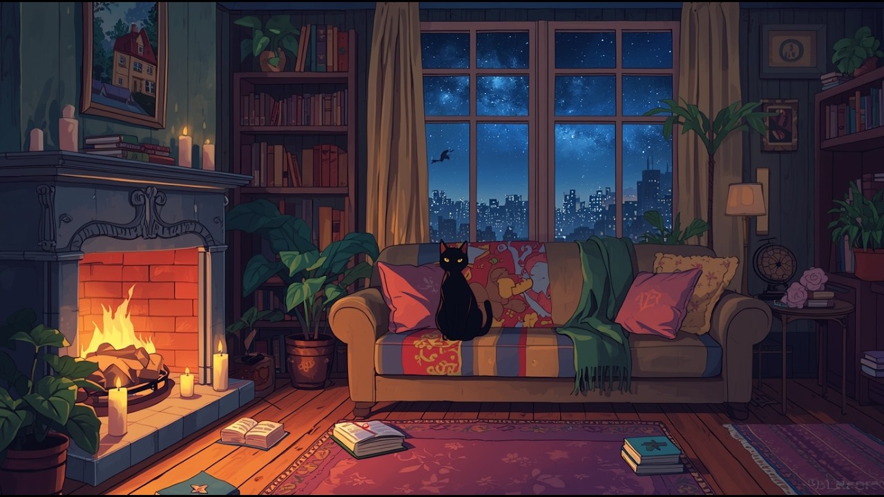 Rainy Evening Cabin with Fireplace 🌧️🔥 Relaxing Lofi Music for Focus & Relax