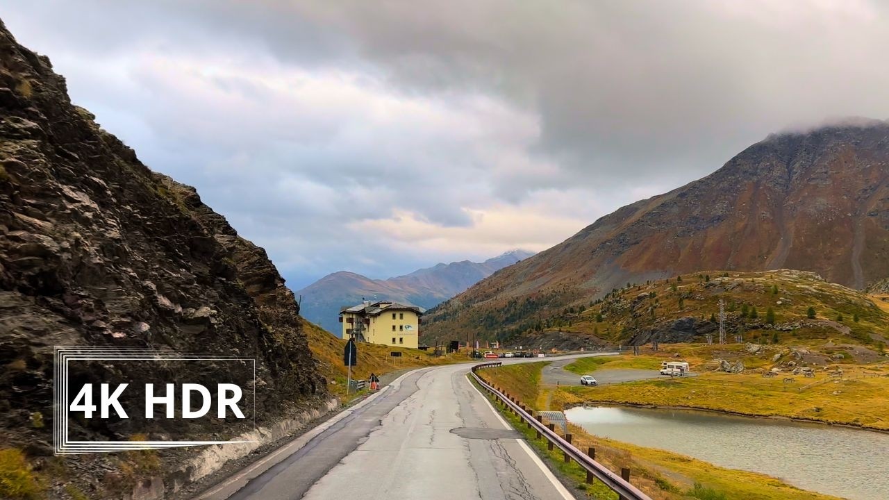 Relaxing Alpine Drive with Road Sounds and Thick Clouds | 4K HDR Journey