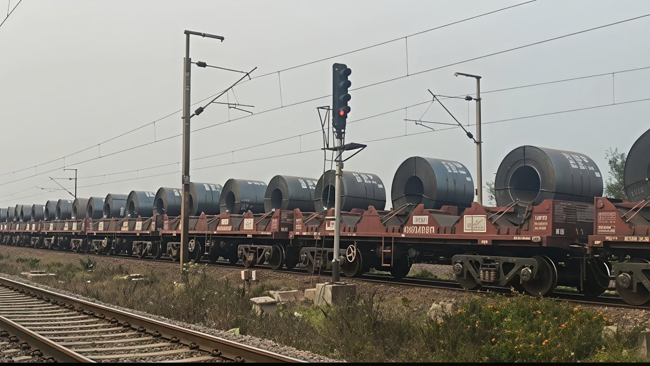 TRAIN OF STEEL LOADED COILS Indian railway malgadi
