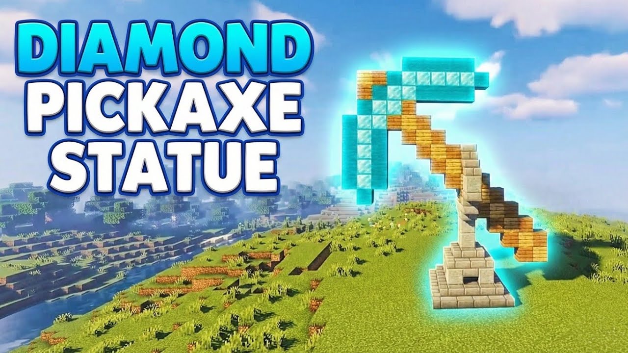 How to Build a Diamond Pickaxe Statue in Minecraft | Easy Build
