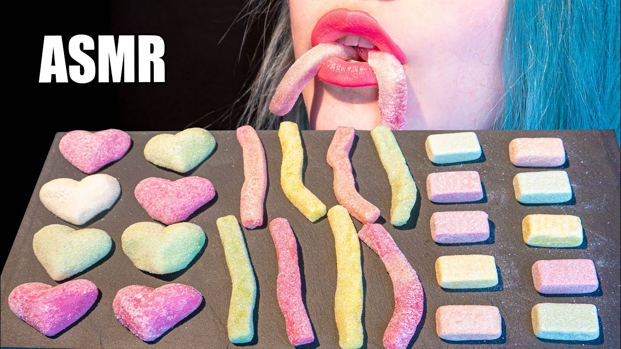 ASMR: SOUR MARSHMALLOW HEARTS, FRIES & CHEWS | Sour Fizzy Candy 🍭 ~ Relaxing [No Talking|V] 😻