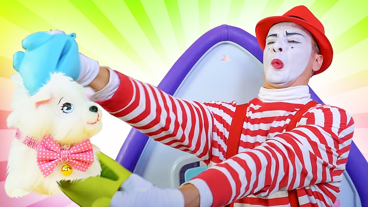 El Payaso tiene alergia a los pelos de la perrita. Videos para niños. Juegos con bebés.