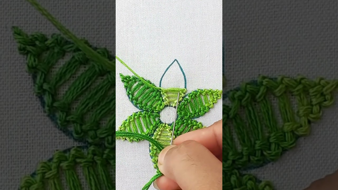 🌿 #bordado basic double chain stitch flower hand embroidery tutorial 🪡🌿🌼