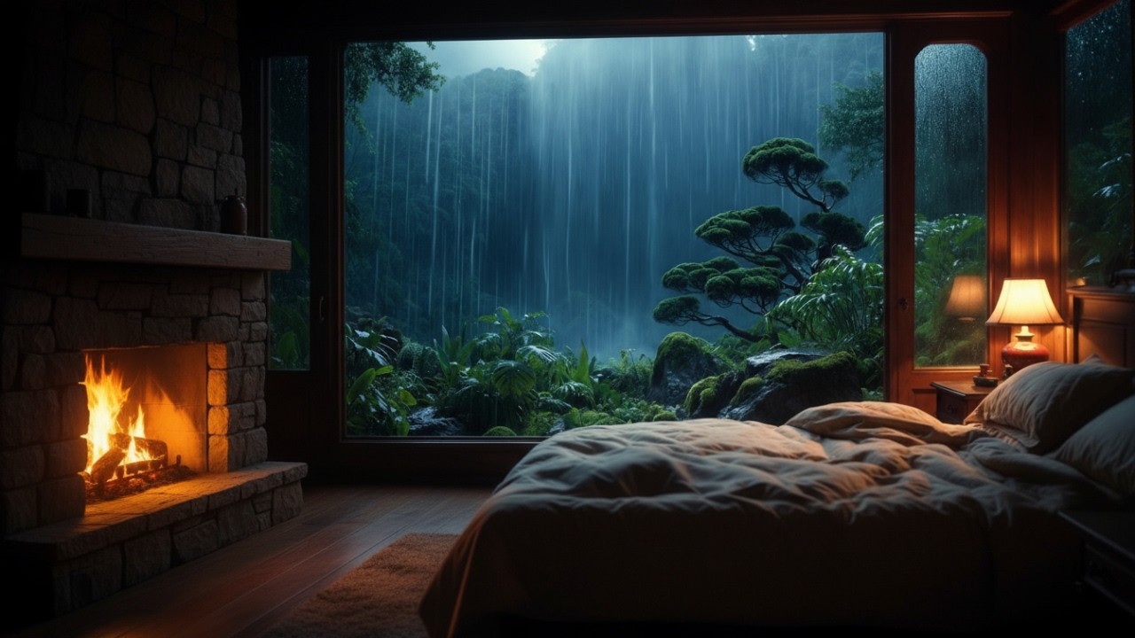 Finally Sleep Better: Heavy Rain, Soft Piano & Fireplace  in a Cozy Room Changed My Nights 😴